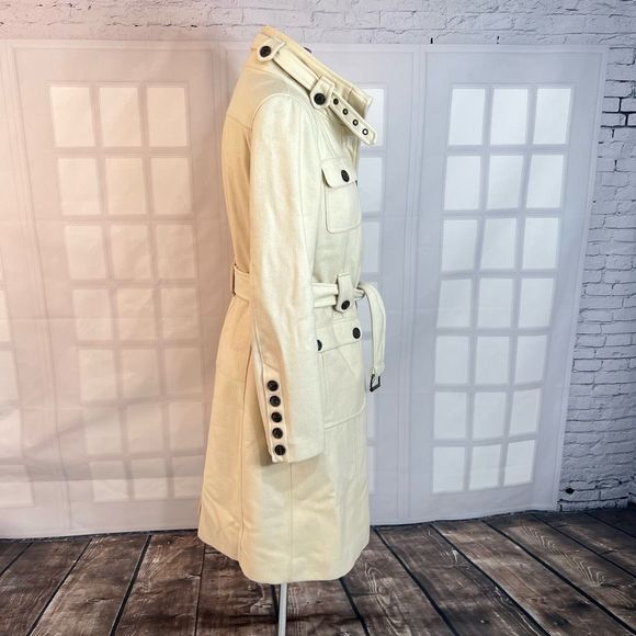 Esprit ivory white wool blend belted button down winter coat size medium - Picture 4 of 11